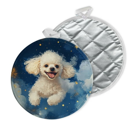 

2 PCS Pot Holders for Kitchen Potholders Sets with Hook for Oven Cooking Baking White Poodle Dog Floating In The Sky