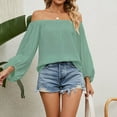 thumbnail image 4 of Chiffon Blouses for Women Long Lantern Sleeve Summer Off Shoulder Plain Top T Shirts Flowy Tunics Spring, 4 of 7