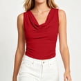 thumbnail image 4 of Womens Round Neck Satin Camisole Women’s Cowl Neck Tank Tops Sleeveless Ruched Pullover Tops Loose Casual Elegant Business Blouse Red M, 4 of 6