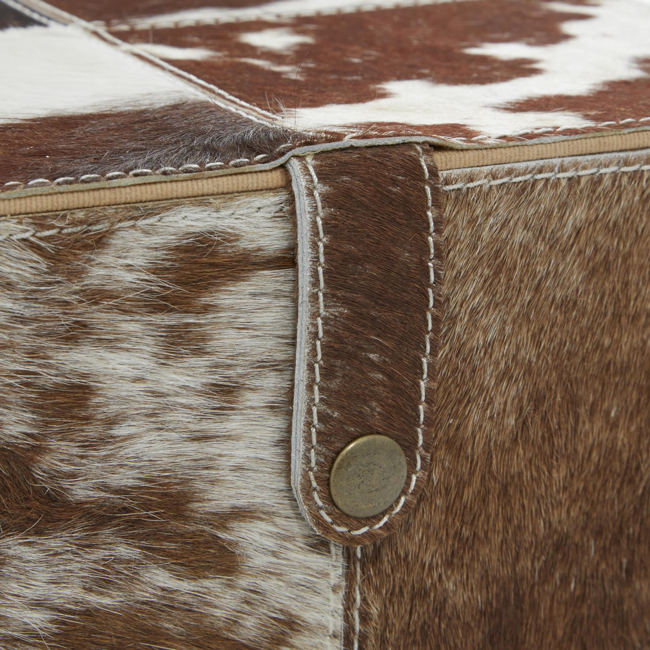 DecMode Handmade Brown Leather Decorative Box with Snap Front Closure and Detailed Stitching, 2 Count