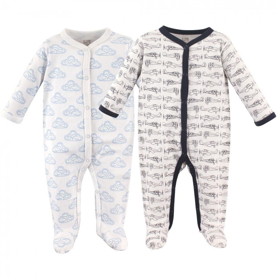 Hudson Baby Infant Boy Cotton Snap Sleep and Play 2pk, Airplane, 0-3 ...