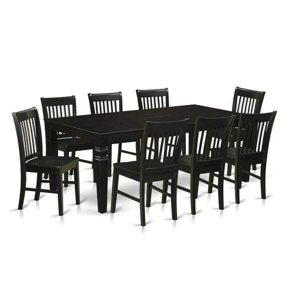 East West Furniture Logan 9-piece Wood Table and Dining Chairs in Black