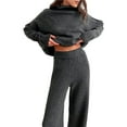 thumbnail image 2 of Womens Knit Lounge Set 2 Piece Sweater Top and Wide Leg Pants Soft Cozy Outfit for Fall Winter Black & Gray S, 2 of 8