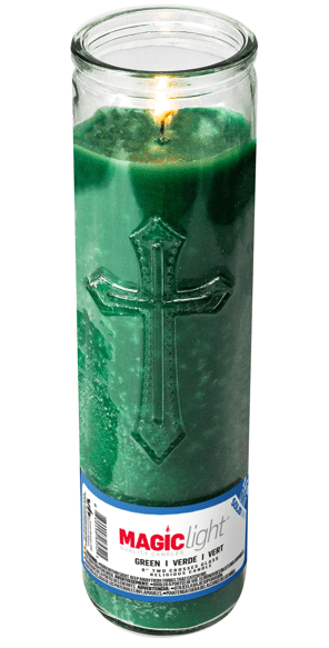 MagicLight Religious Candles 9.6 oz - Glass Jar, Unscented, Two Cross Green