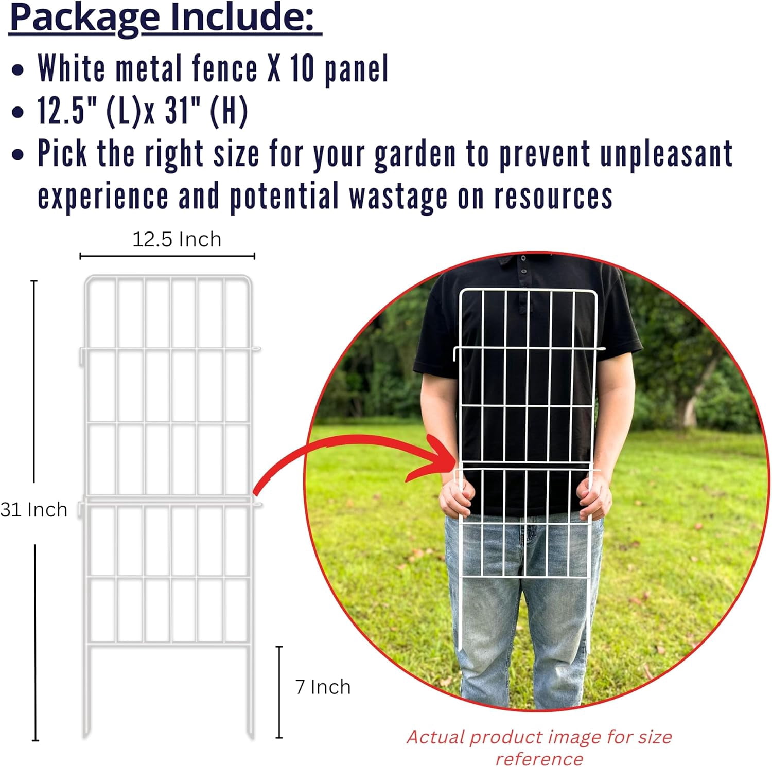 Decorative Garden Fence 10 Panels 12.5in x 31in White Metal Animal Barrier for Backyard, No  Pet Fence