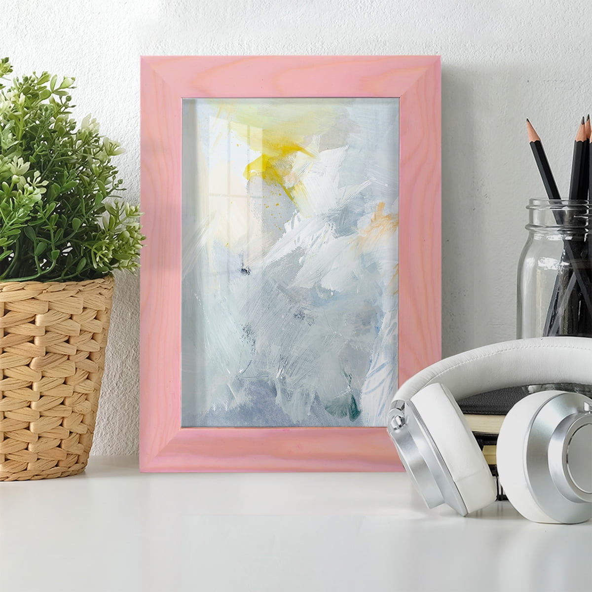 Canary and Sky II - Framed Print w/glass - Sunset Pink