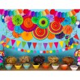 thumbnail image 2 of Suministros de decoración para fiestas, 21 piezas de flores de pompones de papel multicolor, abanico de bolas, pancarta triangular, guirnaldas para fiesta de cumpleaños, carnaval de fiesta mexicana ER, 2 of 5