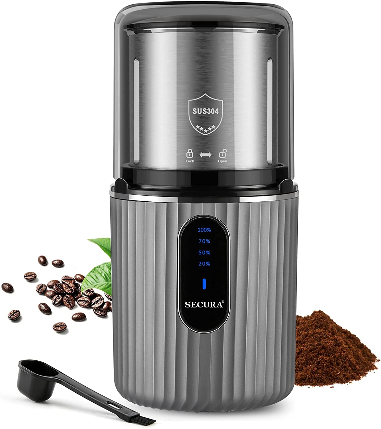 Cordless Coffee Grinder Electric, USB Rechargeable Coffee Bean Grinder with Removable Bowl, Size: 20