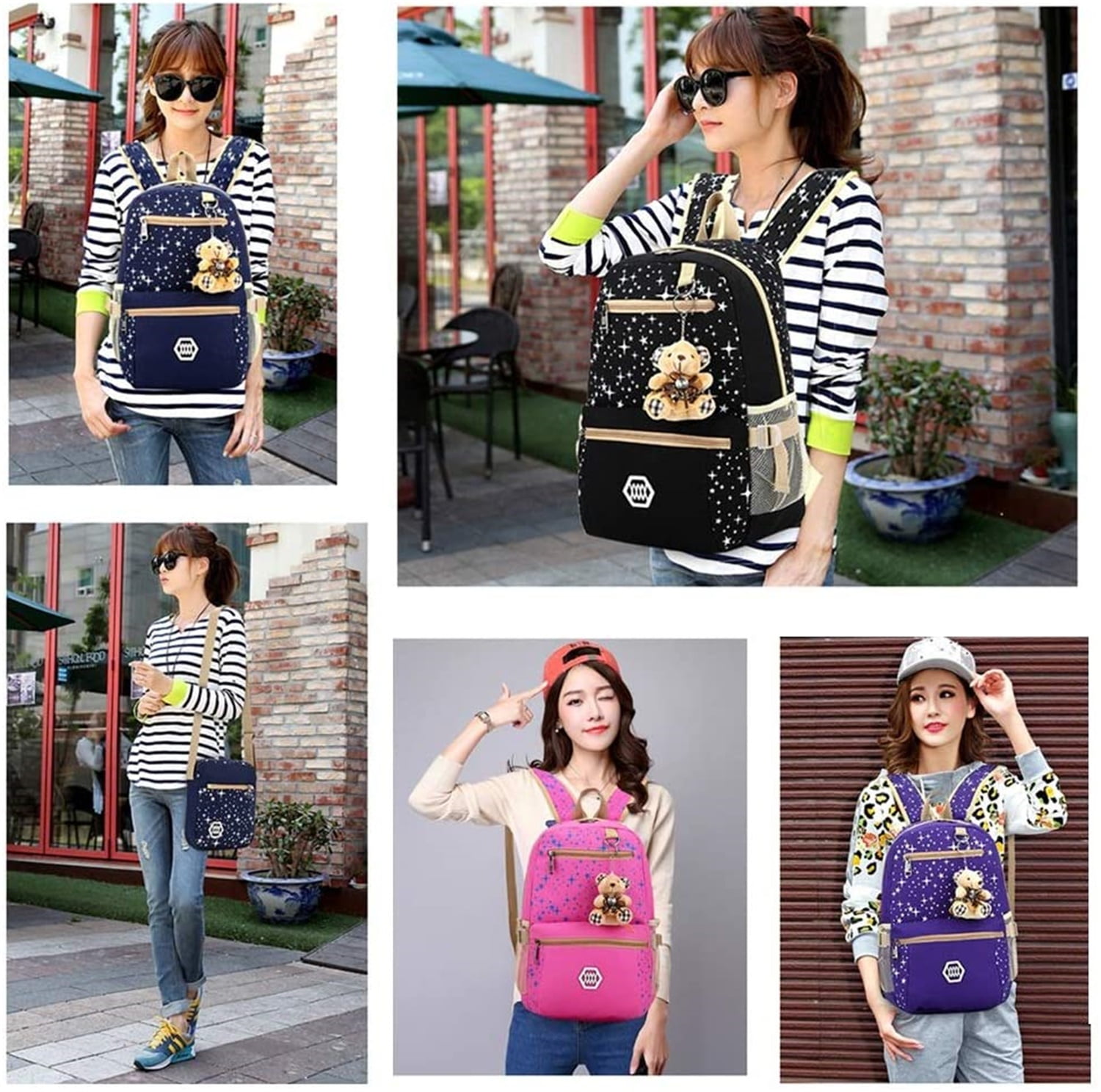 3Pcs/Sets Backpacks for Teenage Girls for School, Canvas Backpacks for Girls Scatchel Rucksack Backpacks for Middle School, Causual Backpack for Traveling