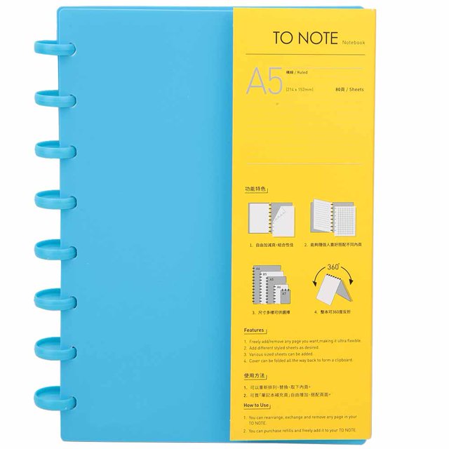 Carpeta con agujeros en forma de seta A5, papel de escritura recargable, cuaderno, suministros escolares (punto azul claro)