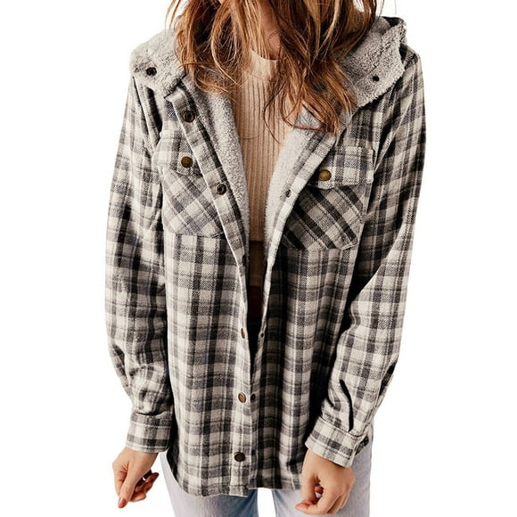 2025 Puawkoer fleece jacket 1PC Jacket Winter Jacket Women Jackets Sherpa Overalls Women Fleece Sweater Women Black Jacket Women Womens Plaid Shacket Jacket Long Sleeve Button Down Fleece Hooded Jac
