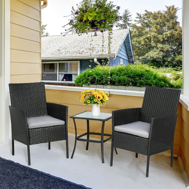 Outdoor Wicker Rattan Patio Bistro Set, Small Patio Table And 2 Chairs