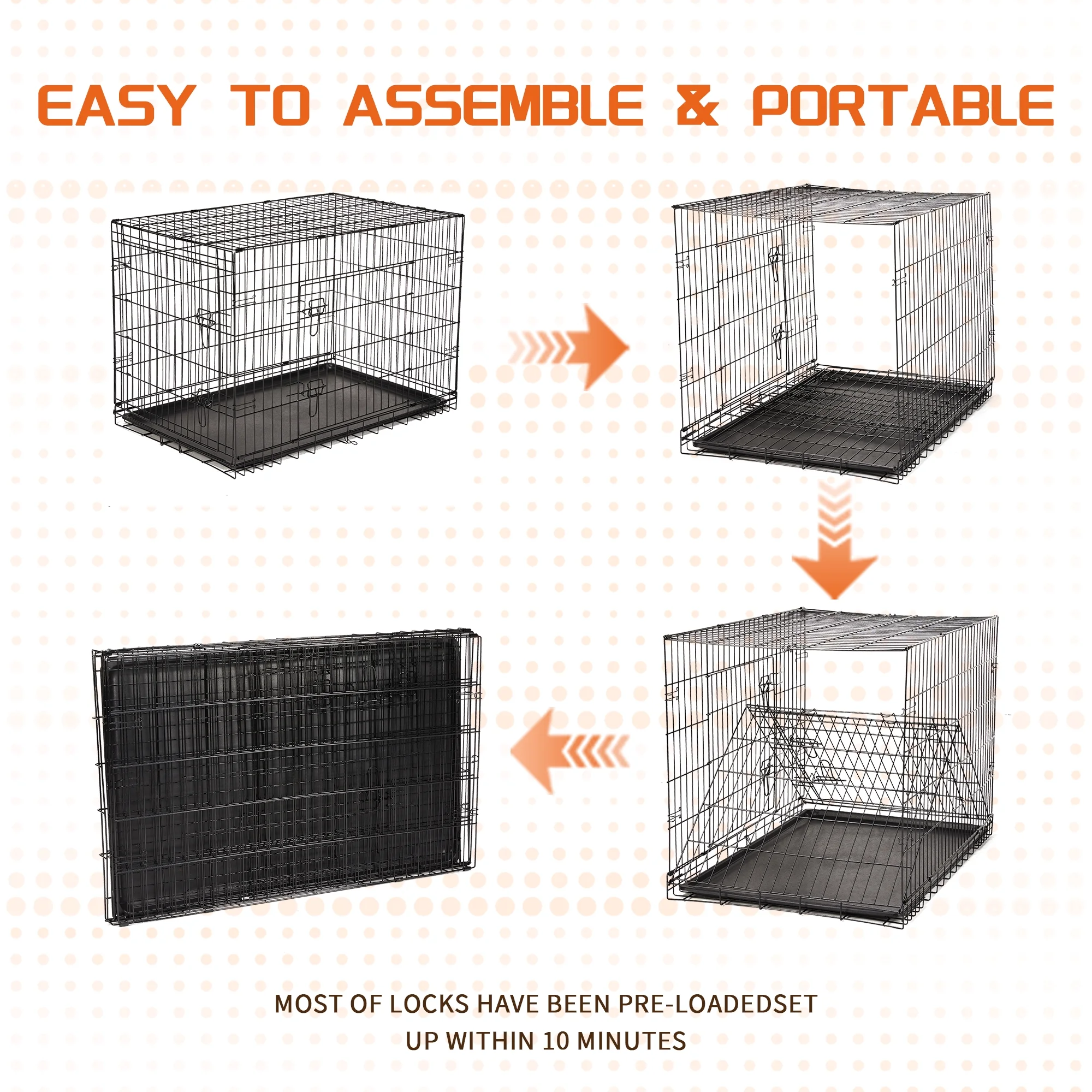 Elevon Foldable Double Door Dog Crate with Leak-Proof Tray, 24-Inch