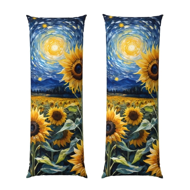 Balery Starry Sky Sunflower Funda Protectora para Almohada Corporal de Algodón Hipoalergénico con Cierre(55 x 21 pulgadas), Almohadas No Incluidas