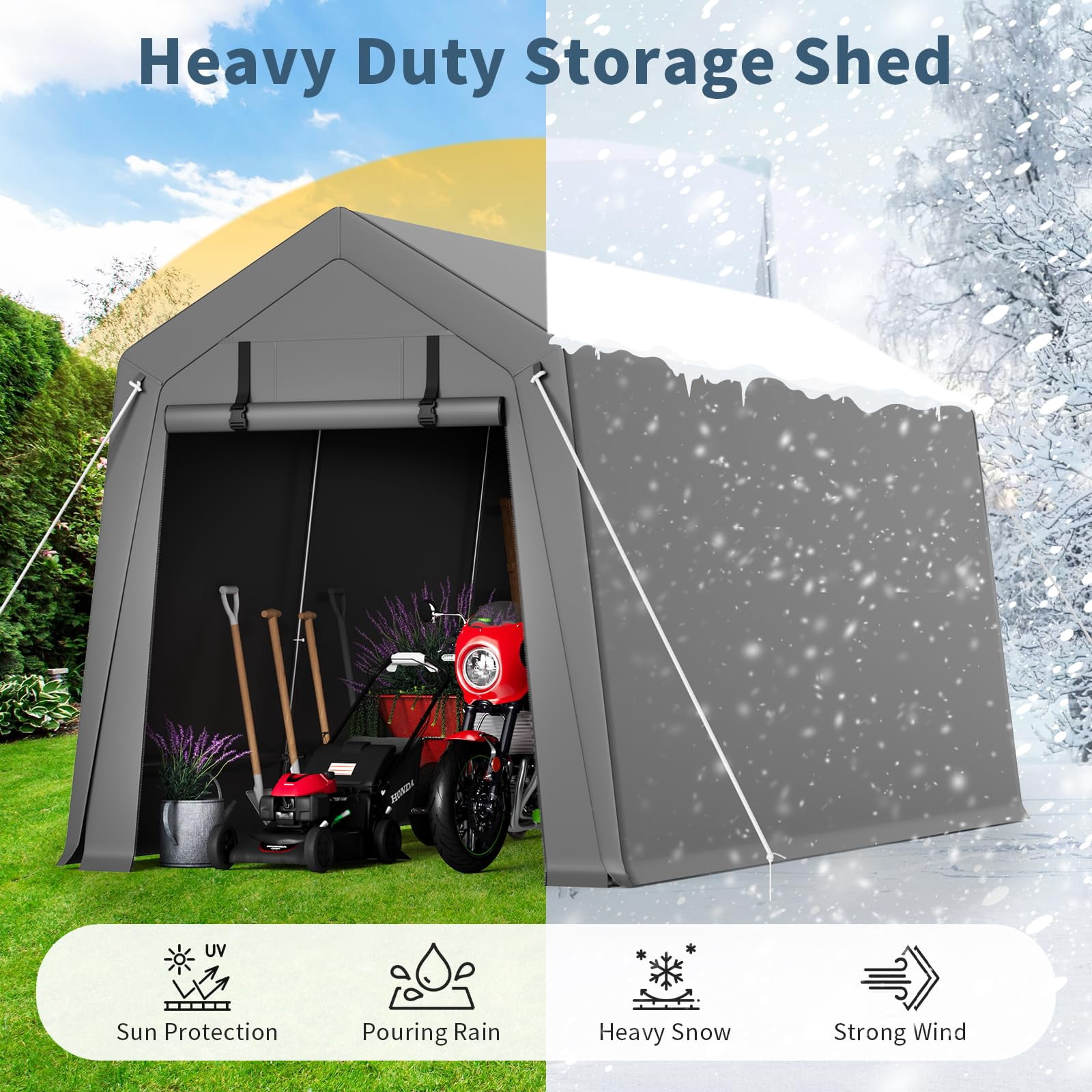 7 x 10 ft Carport Storage Shed, Portable Garage with 2 Roll-Up Doors, Car Canopy All-Season Tarp for Car Boat Truck Motorcycle