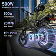 thumbnail image 3 of 14” Folding Electric Bike, Peak 500W Motor 36V 12Ah Battery, 20 mph, 20+ Miles PAS Range Ebike for Adult and Teen, UL 2849, 3 of 8
