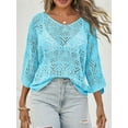 thumbnail image 5 of Womens Summer 3/4 Sleeve Off Shoulder Crochet Cover Up Top Sweater Shirts Mesh Boho Beach Swimsuit Coverup, 5 of 6