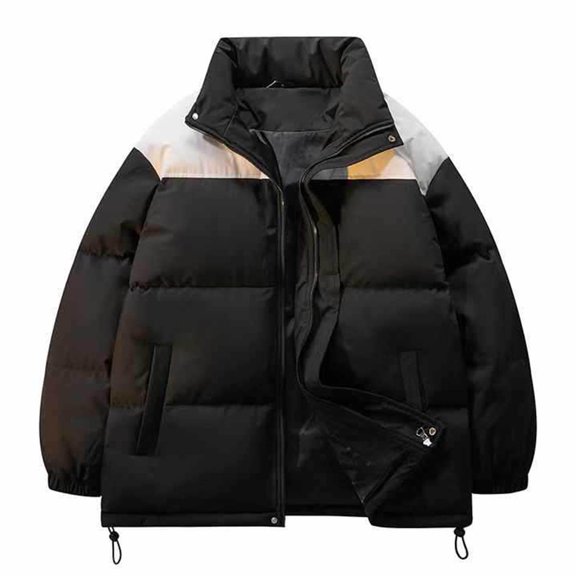 Lenago Quilted Jackets For Men With High Collar No Hoods Winter Parka Jackets Fleece Lining Thermal Winter Fashion Outerwear Comfortable Cozy Outerwear Thicken Puffer Jackets