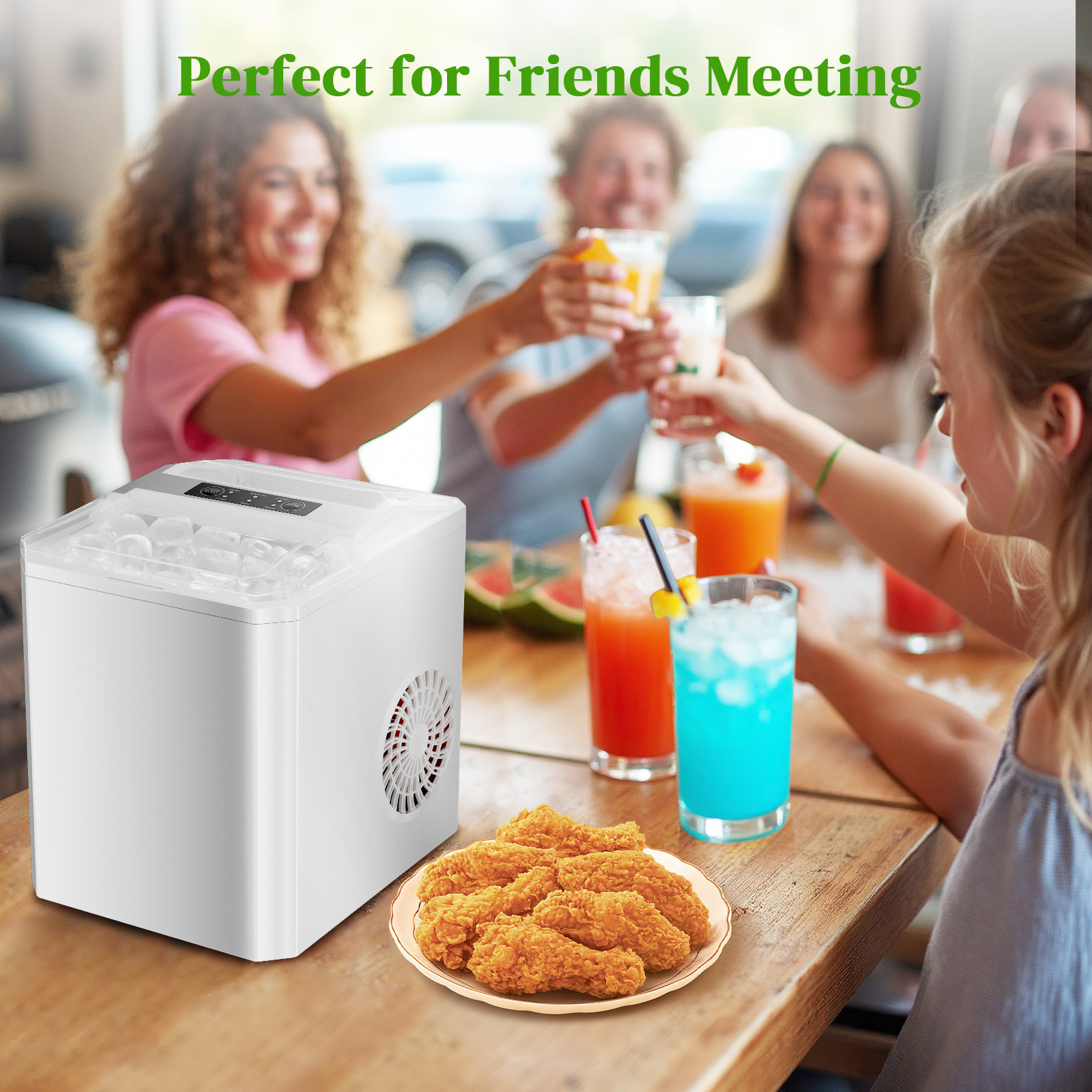 Haysky Countertop Ice Maker, 26lbs in 24Hrs, 9 Cubes Ready in 6 Mins, Self-Cleaning, Portable Compact Ice Maker Machine with Basket and Scoop for Home, Kitchen, Camping, RV, Party, White