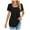 Black, variant on Solid Color Women Summer T-Shirt Tshirts Tee Square Neck Hollow Pleated Loose Tops Fashionable Dailywear