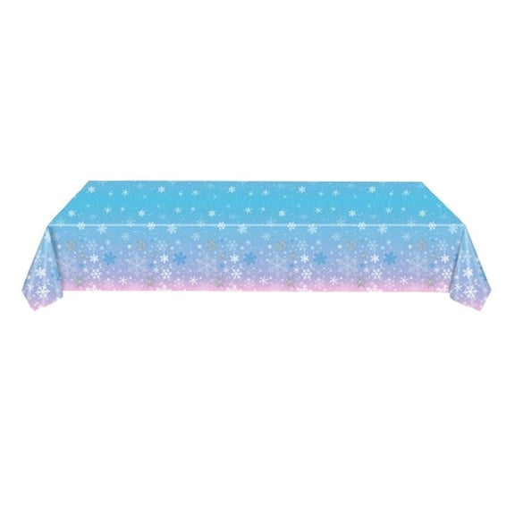 Snowflake Plastic Tablecloth for Christmas & Winter Parties – Blue Disposable Table Cover for Baby Showers, Birthdays & Holiday Dinners – 107" x 54" PE Waterproof