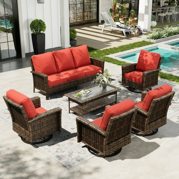 Sophia & William 6 Pieces Patio Furniture Set with Swivel Chairs 7-Seat Wicker Outdoor Conversation Set with 5.5" Thickened Cushions