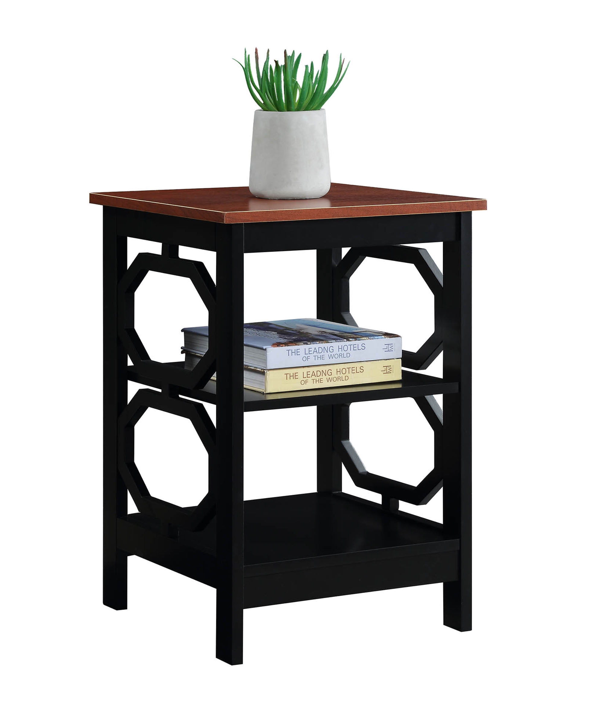 Convenience Concepts Omega End Table with Shelf, Cherry Top/Black