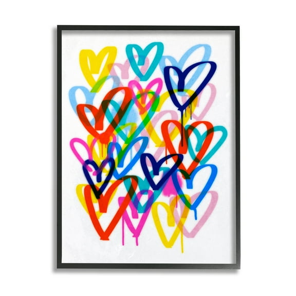 Stupell Industries Urban Graffiti Hearts Abstract Painting Black Framed Art Print Wall Art, 11 x 14