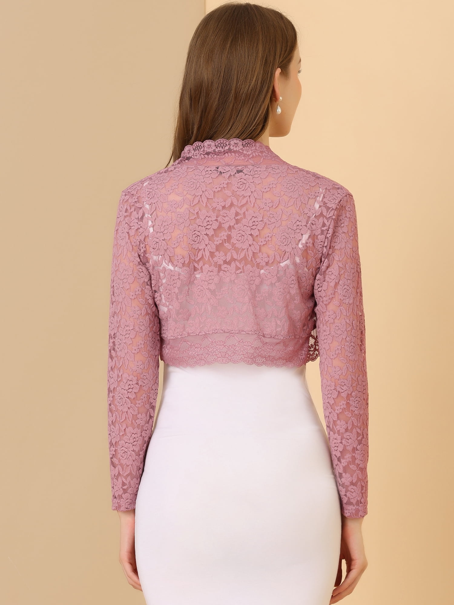 DARING DIVA Women's Lace Bolero Shrugs Sheer Crop Cardigan XS Grey Pink