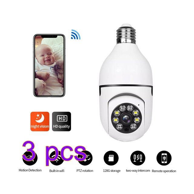 3x 360 ° 1080P IP E27 Bombilla Cámara 5G Wi-Fi IR Noche Inteligente Hogar Inalámbrico Seguridad LDY Cámara