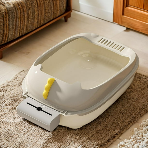 Caja de Arena Abierta, Bandeja de Cama, Jaula, Bandeja Grande, Inodoro, Caja de Arena, Papelera, Caja de Arena para Gatos, Caja de Arena para Mascotas Base Blanca50X35X20CM Salvador Bandeja de arena para gatos