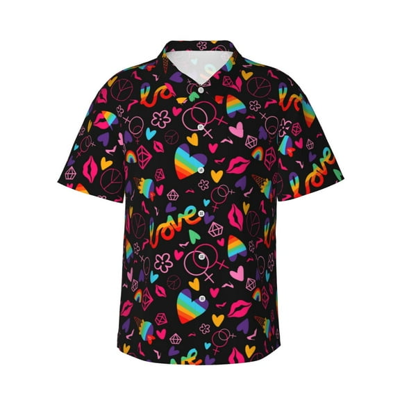 Logiee Lgbt Rainbow For Pride Print Mens Hawaiian Shirts,Loose-Fit Short Sleeve Button Down Tropical Aloha Beach Shirt,Summer Vacation Wedding Tops,Small