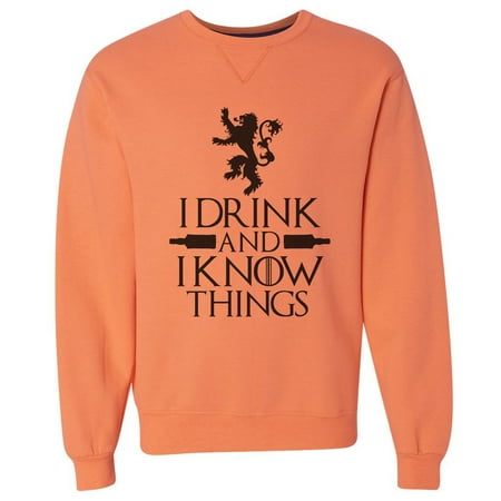 Mens Dream Super Soft Sweatshirt ”I Drink And I Know Things” High Quality Long Sleeve Sweater Medium, Orange