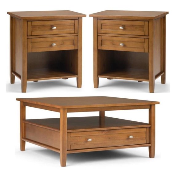 Home Square 3-Piece Set with 36" Square Coffee Table and 2 24" Nightstands