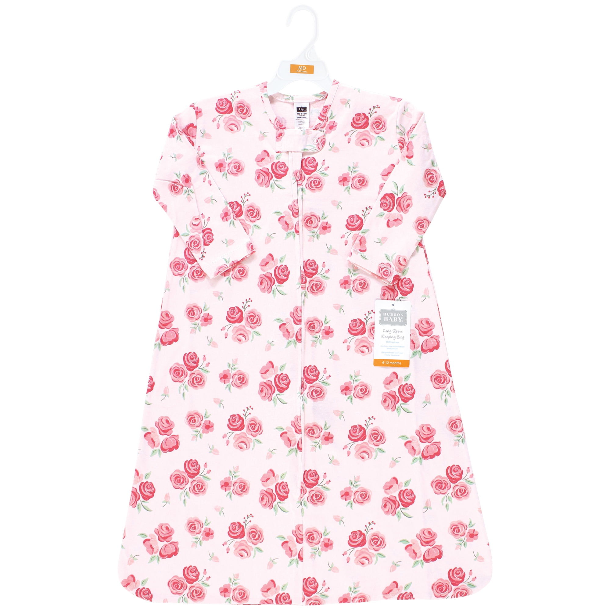 Hudson Baby Infant Girl Long Sleeve Cotton Jersey Sleeping Bag, Blush Rose, 12-18 Months