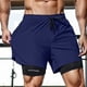 thumbnail image 1 of pstuiky Pantalones cortos deportivos, Pantalones cortos deportivos holgados de tres cuartos con cordón de doble capa para hombre, de color liso, informales, a la moda, 1 of 8