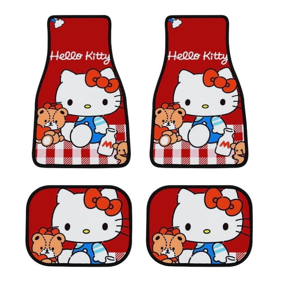 Hello Kitty Car Floor Mats 4PC Set Anti Skid Vehicle Floor Mat Car Carpet for Front Rear Seats Universal Auto Interior Accessories