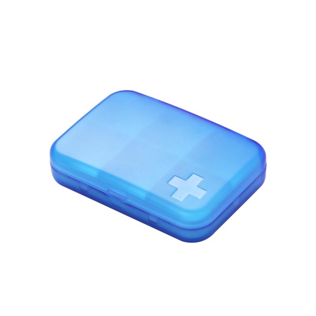 Estuche portátil para medicamentos CR-211-S en azul, ideal para viajes y uso diario, con 7 compartimentos prácticos y tamaño perfecto para bolsillo o bolso.