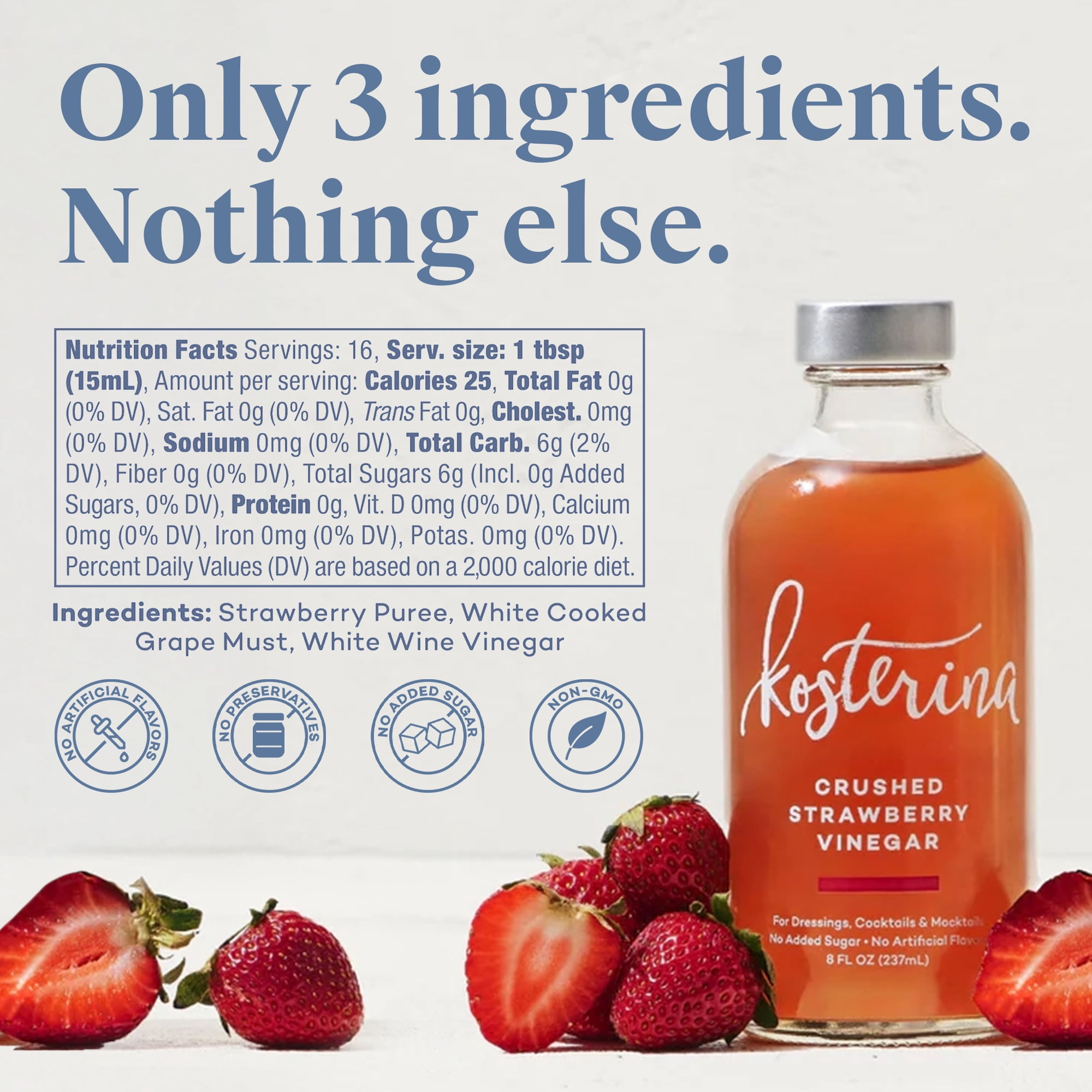 (6 pack) Kosterina Crushed Strawberry Vinegar, 8 fl oz