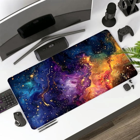 Abstract Space Galaxy Mouse Pad Colorful Cosmic Art Gaming Large Desk Pad Computer Keyboard Mousepad with Non-Slip Rubber Base Stitched Edge Best Gift for Boyfriend and Girlfriend