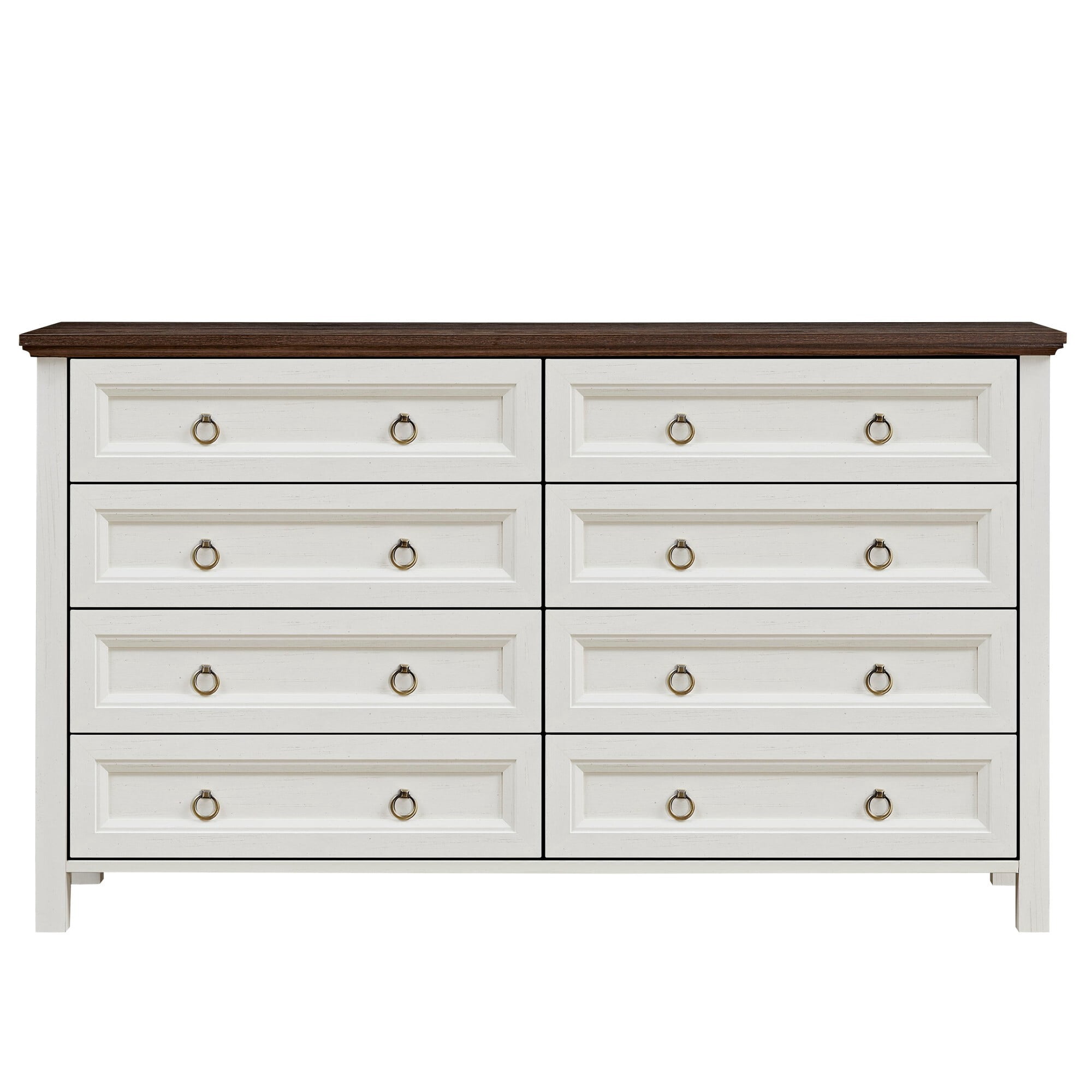 DEALTOPS 8-Drawer Farmhouse Dresser, 54" Wide Wood Storage Chest Bedroom Organizer with Metal Handles, White