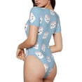 thumbnail image 3 of Daiia Cartoon Sushi print Women's Crew Neck Short Sleeve Bodysuit Fashion Tops Fit Casual Basic Extender Bodysuit-Small, 3 of 9