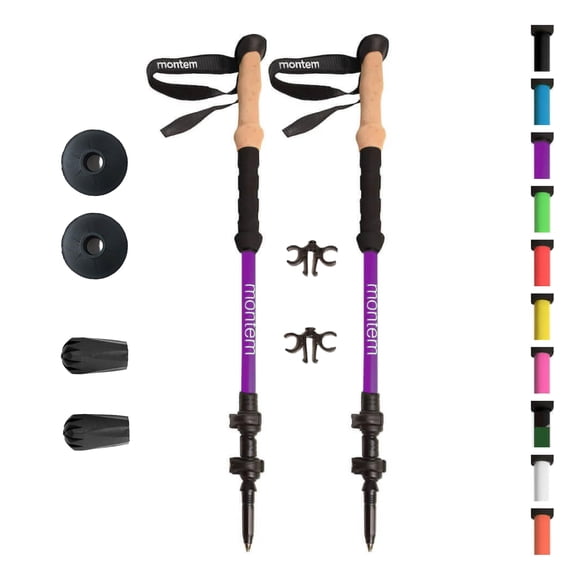 Bastones de trekking Montem, ultrarresistentes, con empuñadura de espuma EVA, color morado