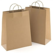 Brown Kraft Paper Bags with Handles Bulk, 13 x 7 x 17 Inch. Pack of 25 Foldable Shopping Bag, 150 GSM. Kraft Paper Gift Bags with Handles. Gift Gag Bulk for Wedding favors, Valentines Day