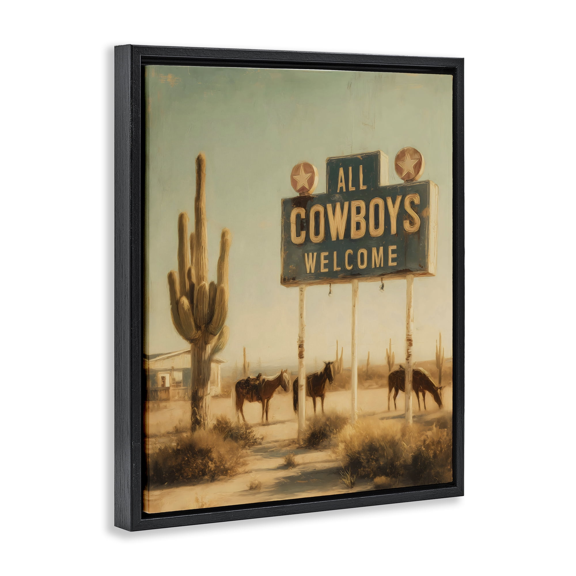 Stupell Industries All Cowboys Welcome Desert Black Framed Floater Canvas Wall Art, design by Arlington Prints