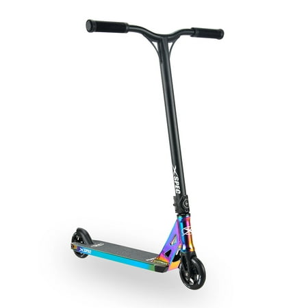 Xspec Neo Chrome Pro Kick Stunt Scooter - Oil Slick Rainbow Anodized Design,