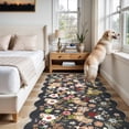 thumbnail image 2 of YOUFORTONG 3x8 Washable Kitchen Runner Rug, Vintage Floral Scalloped Low Pile Carpet, Non Slip Stain Resistant Thin Rug for Hallway Entryway Laundry Bathroom Bedroom,Black, 2 of 8