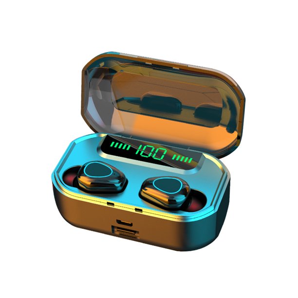 Auriculares con control táctil Bluetooth 5.0 con estuche de cargador, negro, doble oreja, pantalla digital, carga inalámbrica Guardurnaity EL3395-05B