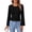 Black #16, variant on Women's Scalloped Neck Flared Long Sleeve Ribbed Knit Fitted Top, Stretchy Slim Basic Layering Sweater M