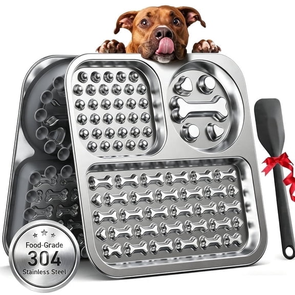 FeelNeedy Lick Mat for Dogs, Stainless Steel Slow Feeder with Suction Cup, Non-Slip Pet Licking Mat for Anxiety Relief